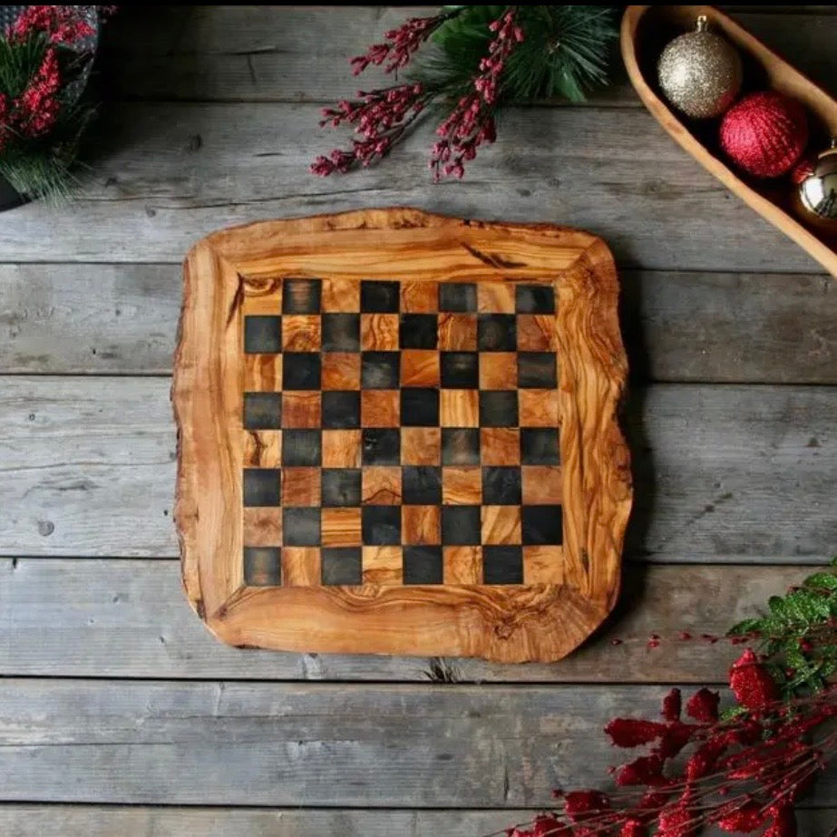 Live edge olive wood chess board