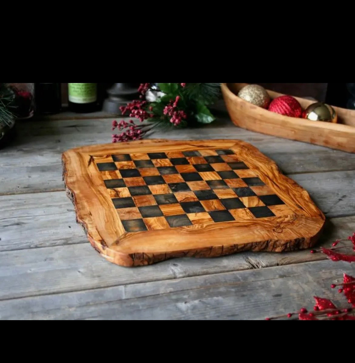 Live edge olive wood chess board