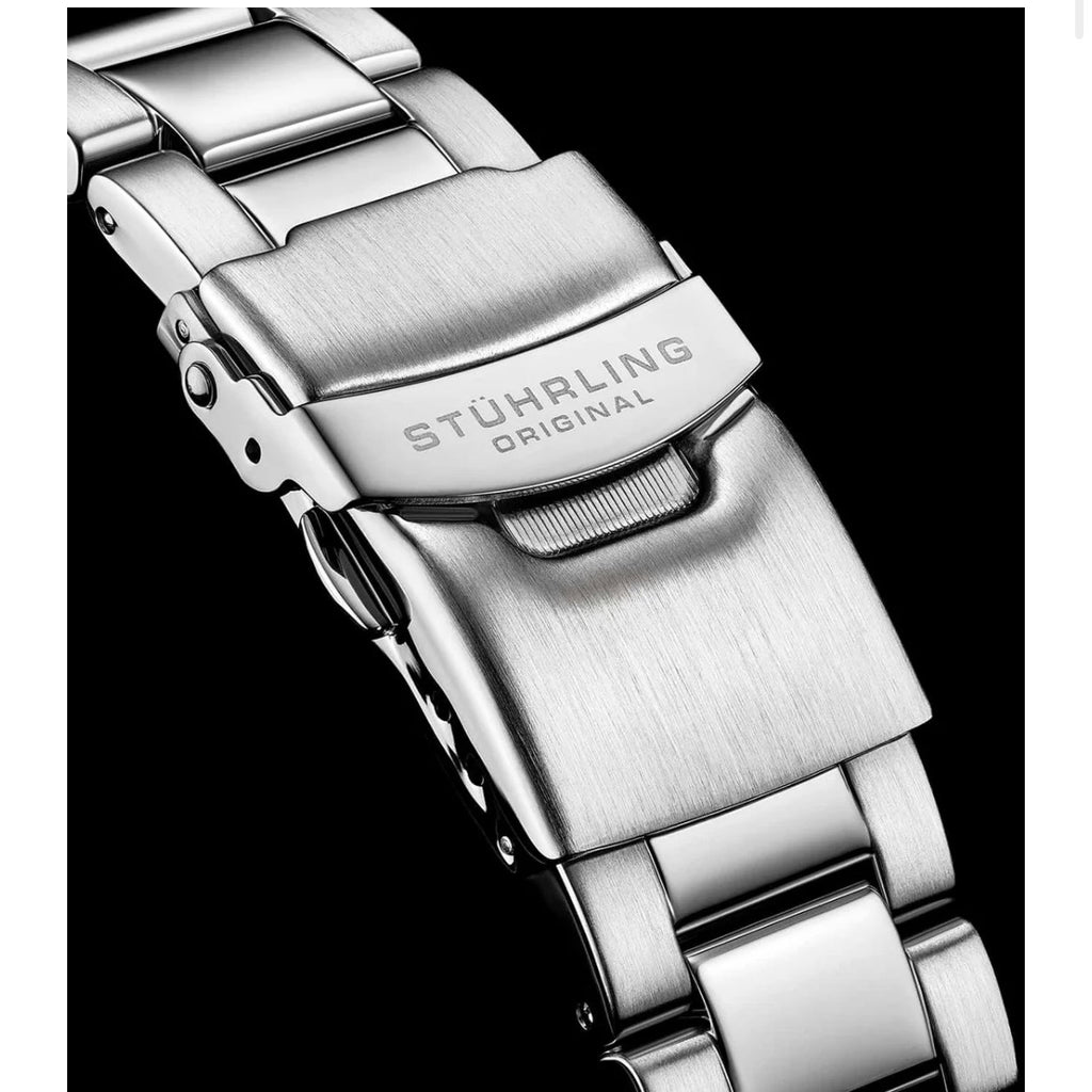 Stührling Depthmaster 3950A Quartz 42mm Diver Red Black Dial/Silver Case/Silver Bracelet 2