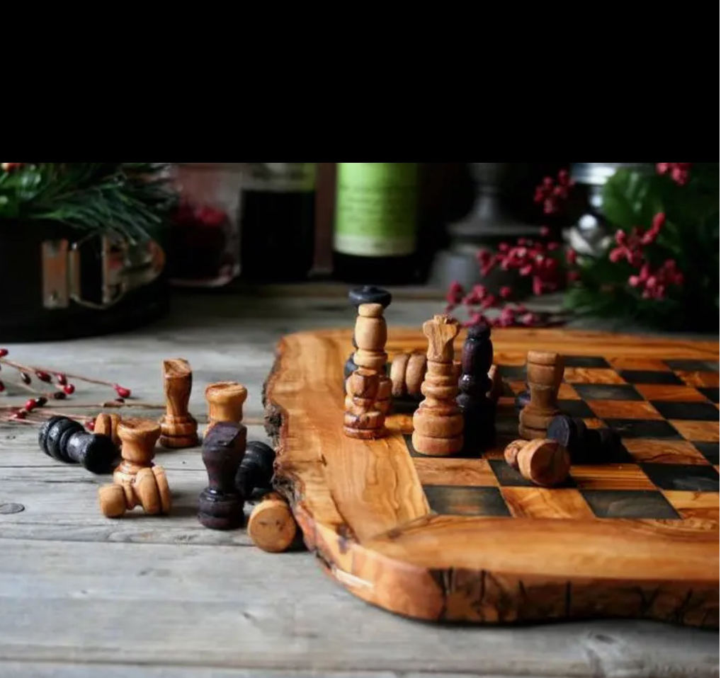 Live edge olive wood chess board