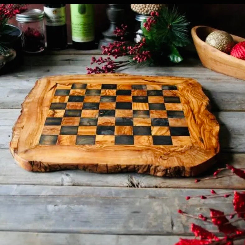 Live edge olive wood chess board