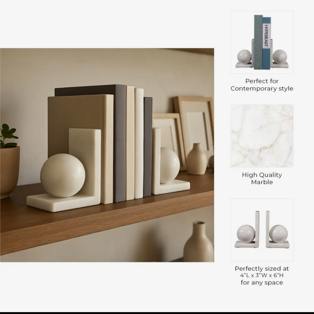 Bookends Set of 2 - White Marble
Modern Orb, 6 in.