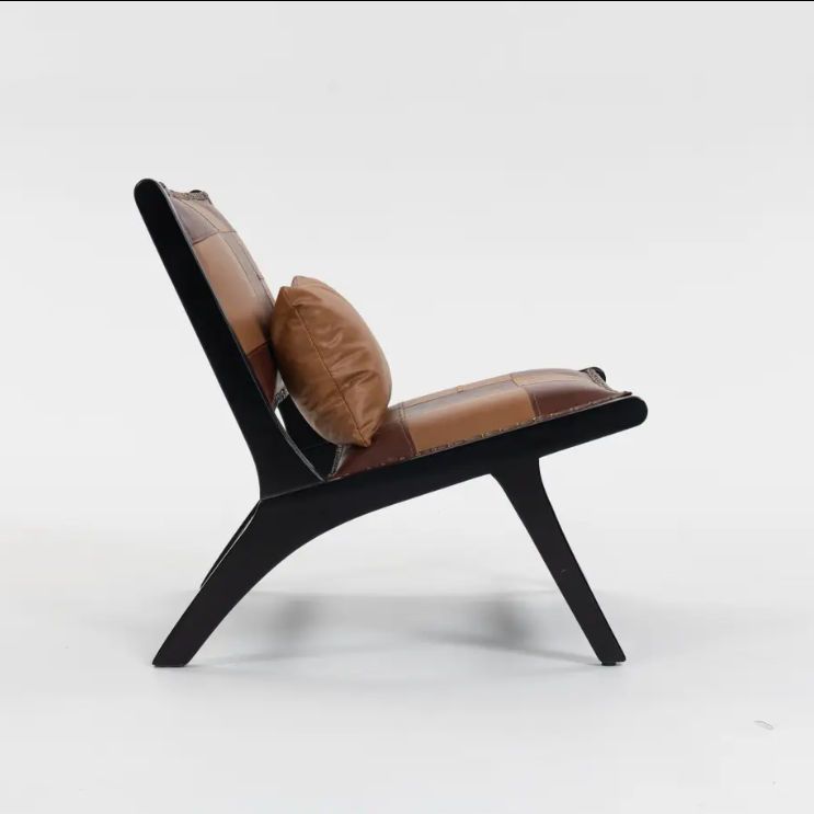Modern Boho Accent Chair with Pu Leather and Wood Frame