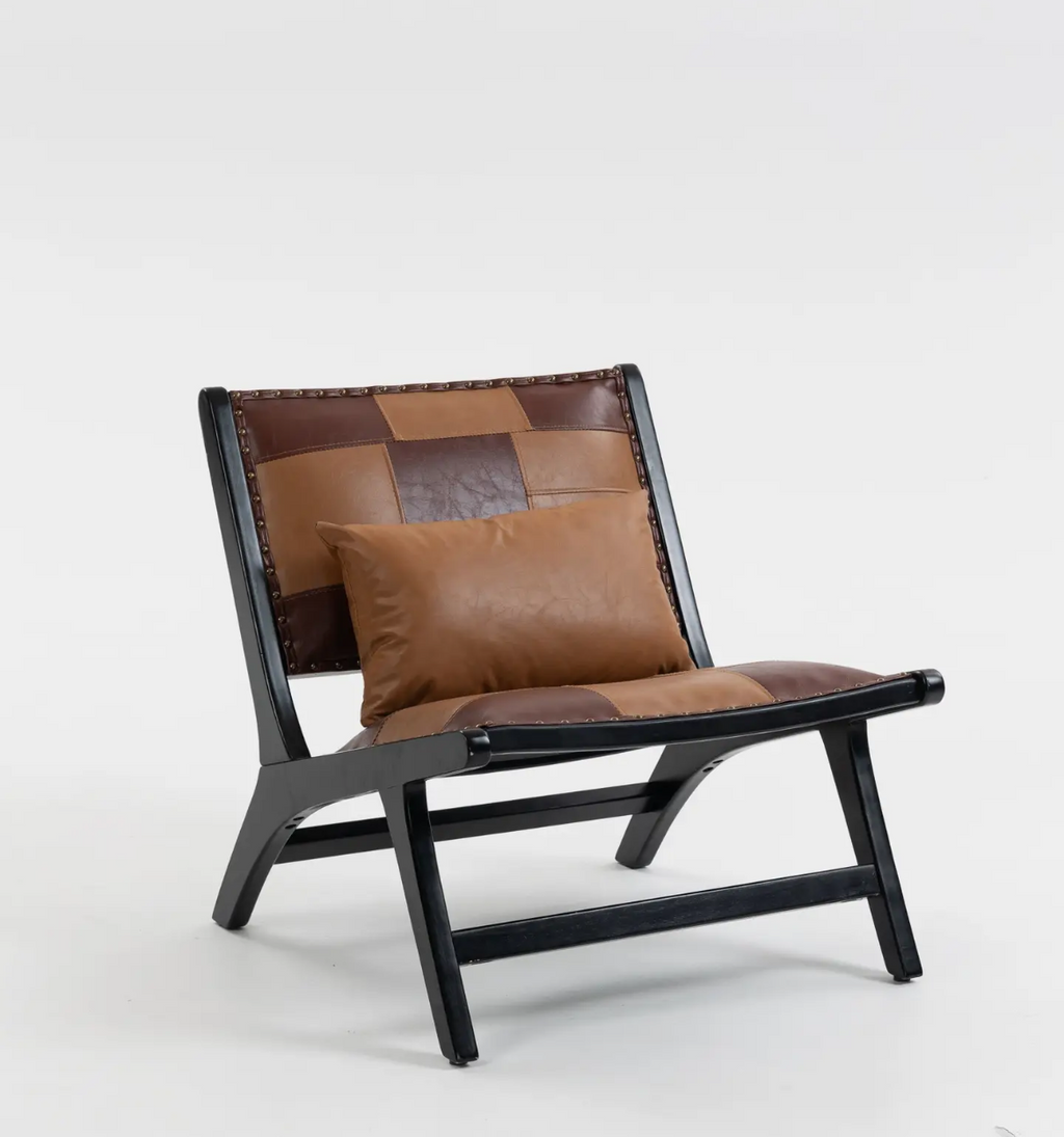 Modern Boho Accent Chair with Pu Leather and Wood Frame