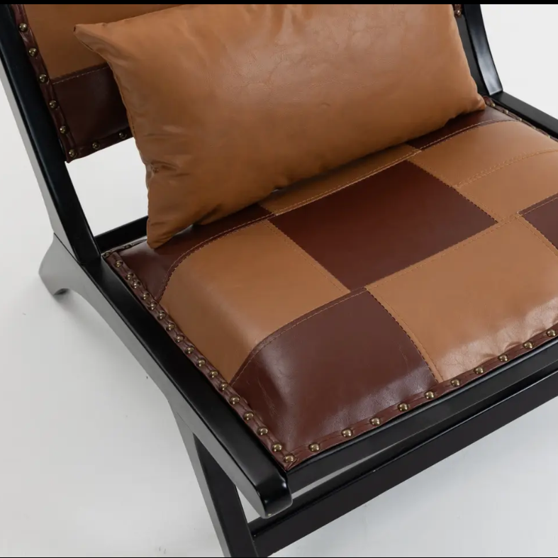 Modern Boho Accent Chair with Pu Leather and Wood Frame