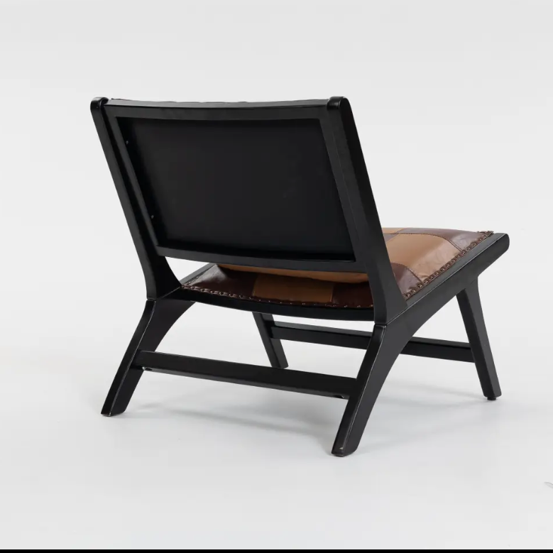 Modern Boho Accent Chair with Pu Leather and Wood Frame