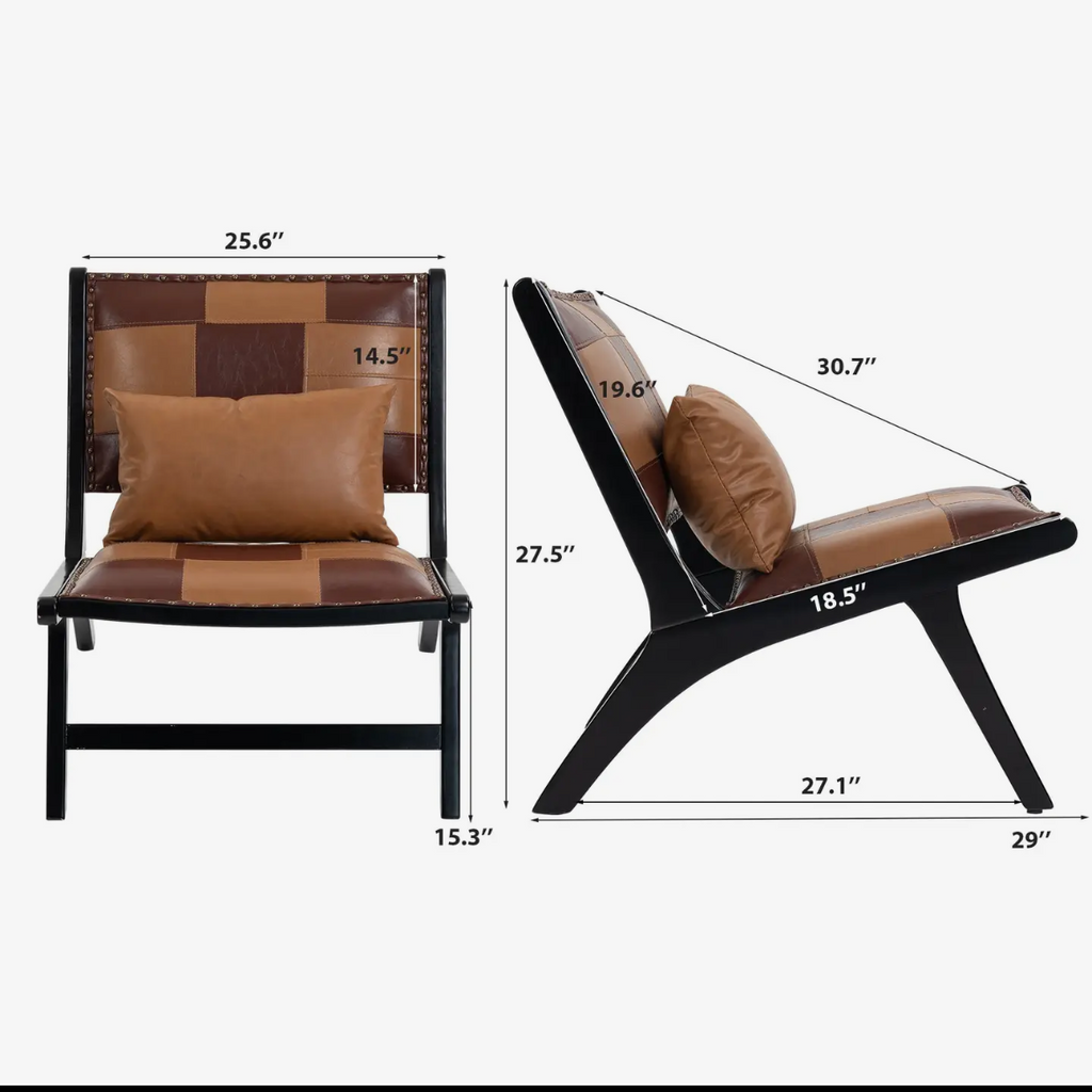 Modern Boho Accent Chair with Pu Leather and Wood Frame