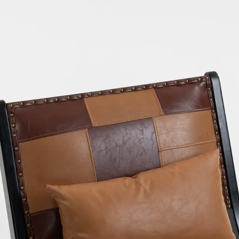 Modern Boho Accent Chair with Pu Leather and Wood Frame