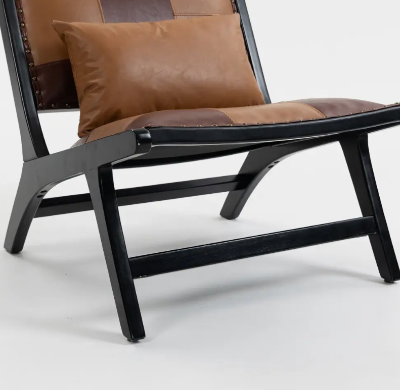 Modern Boho Accent Chair with Pu Leather and Wood Frame